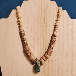 Native American Handcrafted Graduated Penshell Heishi Turquoise Pendant Necklace